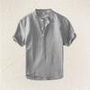 Men S Casual Solid Color Short Sleeve Stand Collar Loose Fit Shirt
