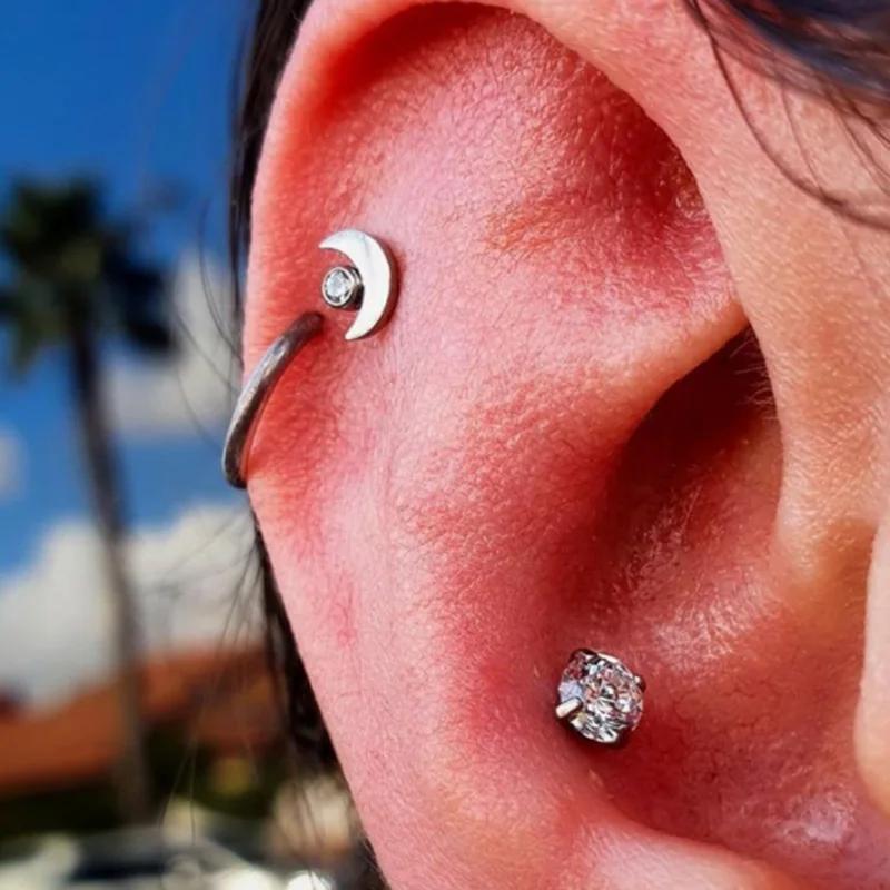 ASTM F136 Titanium PIERC Ear Lip Studs with circular CZ Top Labret Nose Stud Threaded Earrings Multi size Body Piercing Jewelry