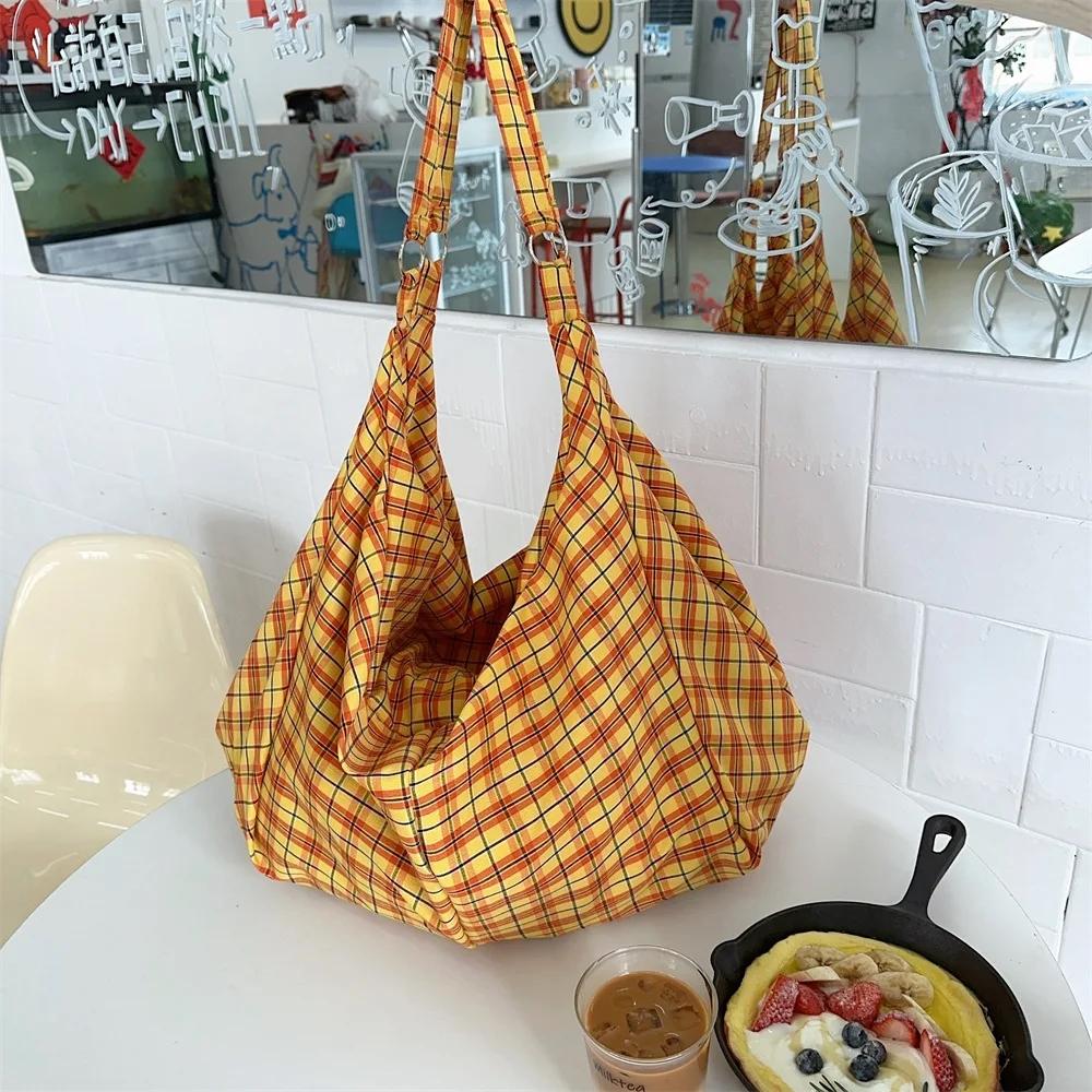 Fashion Plaid Pattern Tote Bag Printing Sweet Shoulder Bag Large Capacity Casual Canvas Bag Girl оранжевый