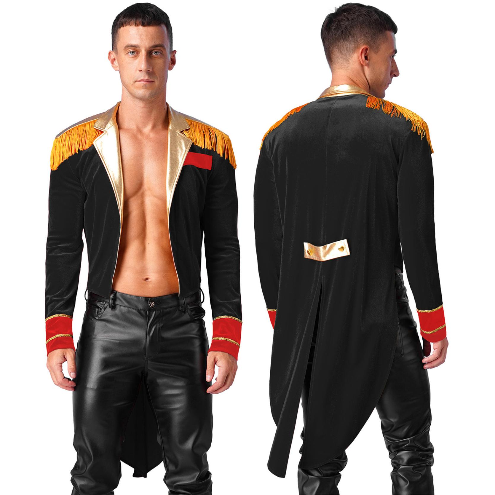 Costume da circo di Halloween da uomo, maestro di circo, domatore di leoni, showman, frac, giacca, vestito operato da cosplay L nero