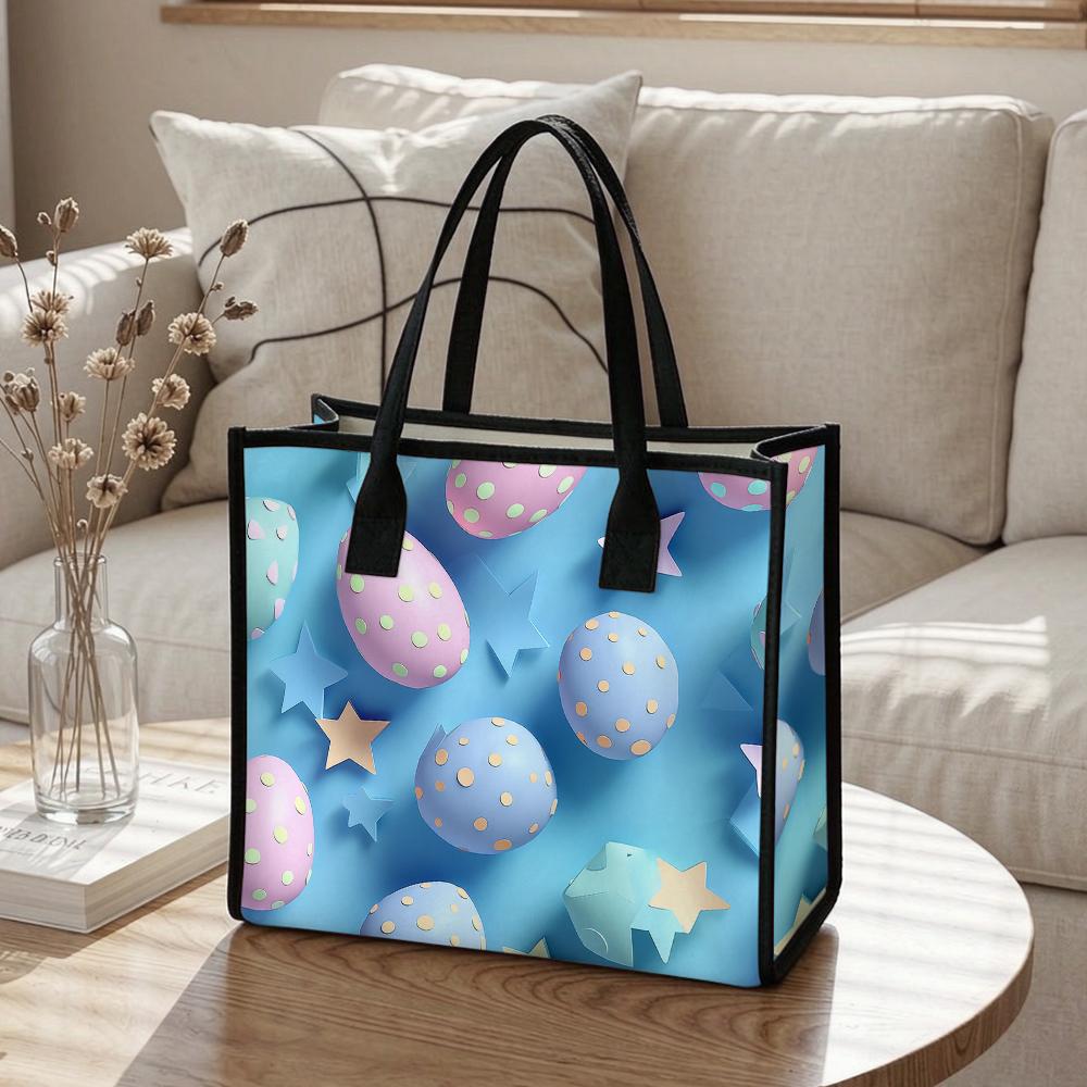 Cute Easter Egg Print Tote Bag Fashionable Reusable Portable Casual Shopping Handbag for Daily Use