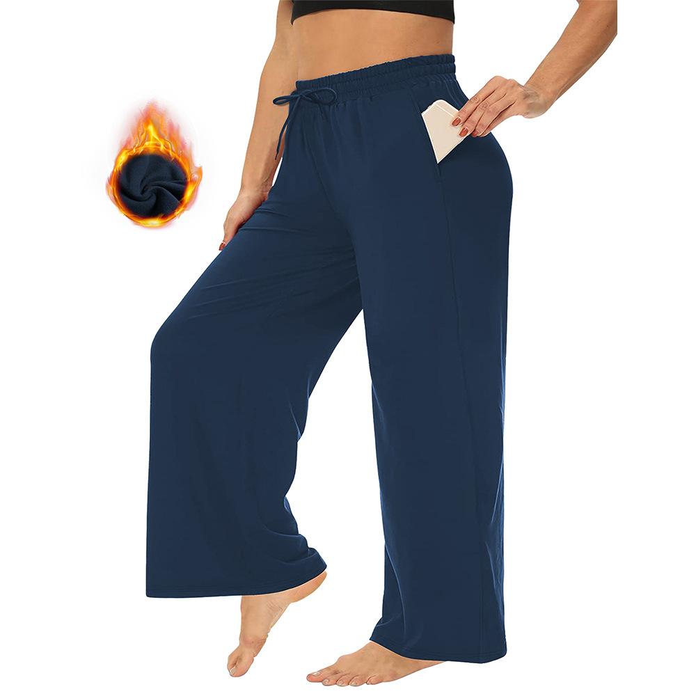 Autumn/Winter Fleece-Lined Plus Size Straight-Leg Casual Pants Loose-Fitting Slimming High-Elasticity Elastic Waistband with Drawstring Casual Pants