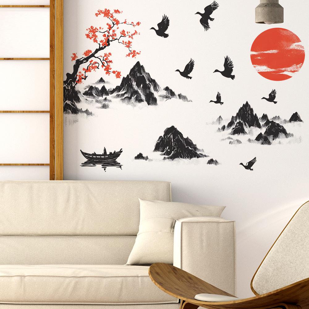 Pcs Style 2 Chinese Simple Landscape Painting Bedroom Living Room Home Wall Background Landscaping Decoration Wall Stickers