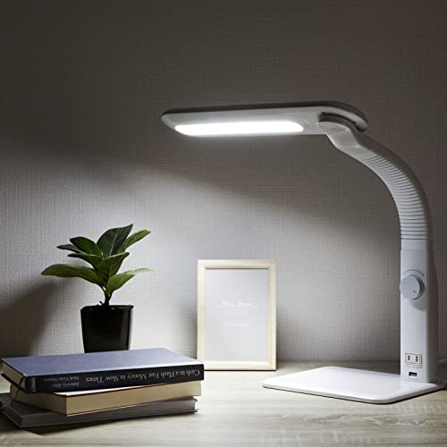 OHM Electric LED Study Stand, Dimmable, Left-Handed, with USB Port, White, ODS-LDAK6N, 06-1849