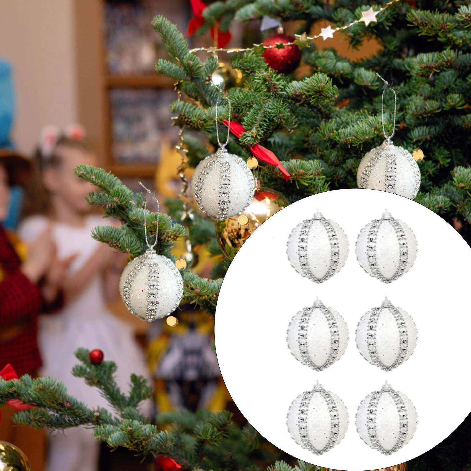 

6 шт. Рождественские шары, украшения, подвесные шары, украшения, сделай сам, небьющиеся поделки, рождественская елка Rhinestones White