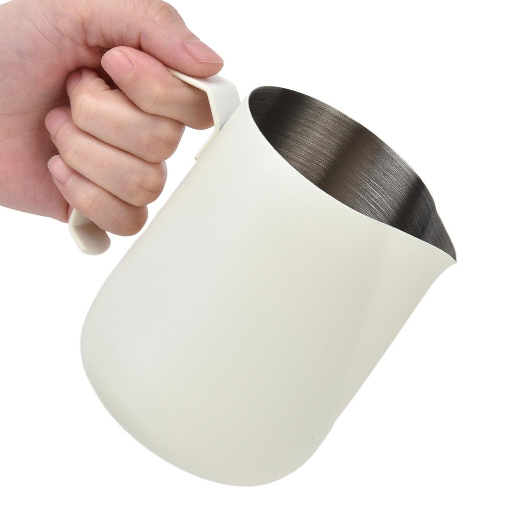 Milk Frothing Pitcher Thickened Frother Cup 450ml with Pointed Spout for Coffee Machine CafeWhite