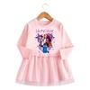 Vestido de Ruffles de Dibujos Animados de Grupo de Chicas Kpop - Falda de Princesa de Malla de Manga Larga para Bebés Niñas (Primavera otoño)