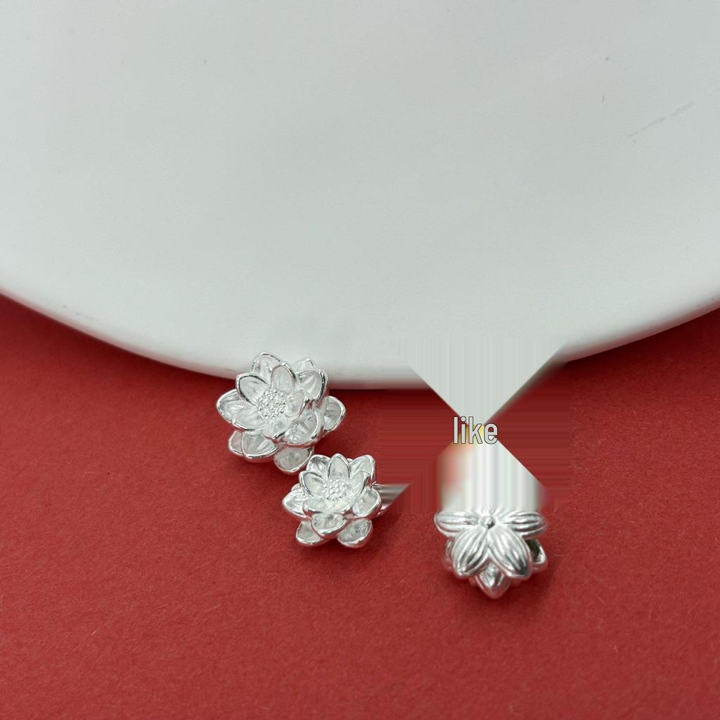 Sterling Silver 999 Lotus Luck Bead: 3D Crafted Loose Spacer for DIY Silver Jewelry & Bracelet Weaving