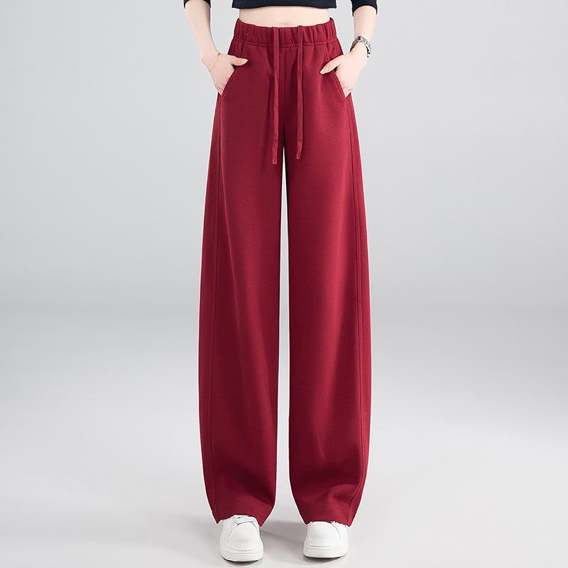 Women's Stylish Elastic Waist Wide-Leg Pants - Spring/Autumn 2026 Lace-Up Casual Drape