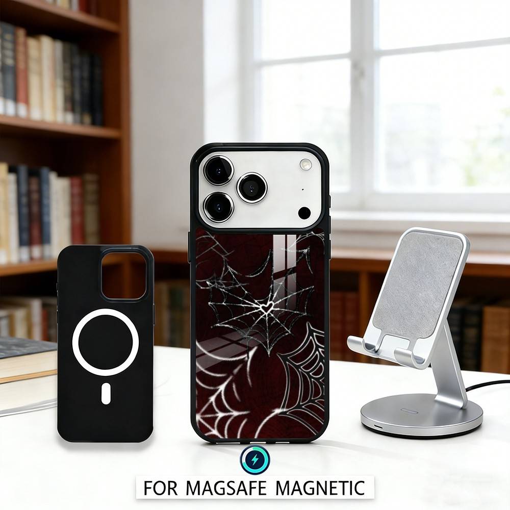 

Cool S-Spider Web H-Heart Phone Case For iPhone 17,16,15,14,13,12,Pro,Max For Magsafe Magnetic Wireless Charging iPhone17Pro