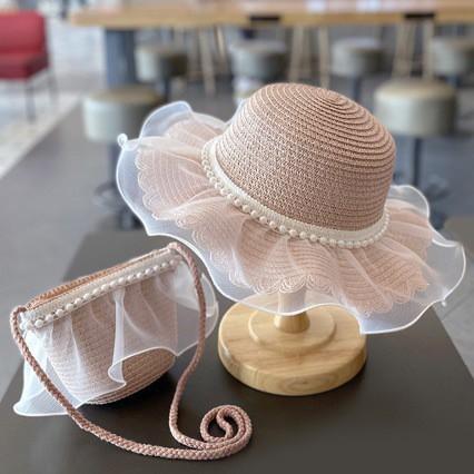 Summer Girl Princess 2pcs a Sets Sun Hat +bags Child Baby Casual Beach Butterfly Panama Caps for Holiday Party