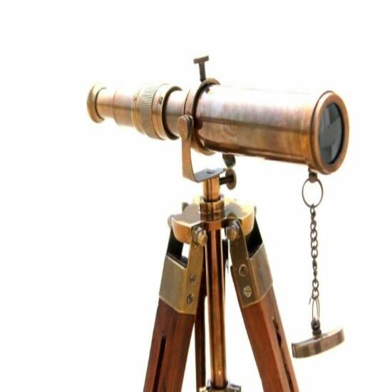 Brass Telescope With Wooden Tripod Stand Maritime Nautical Vintage Desk Décor