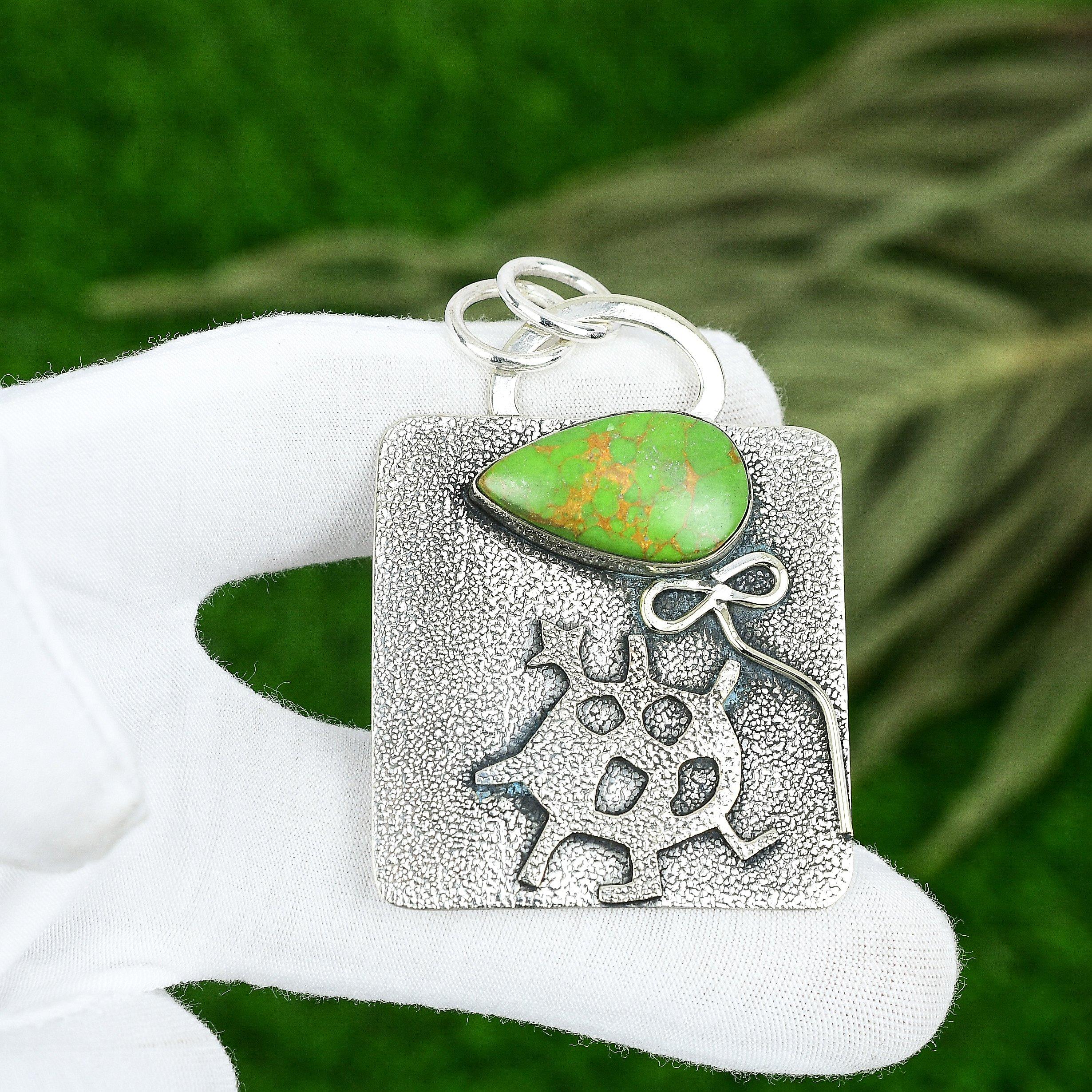 Mothers day Sale Copper Green Turquoise Stone 925 Sterling Silver Sister Pendant