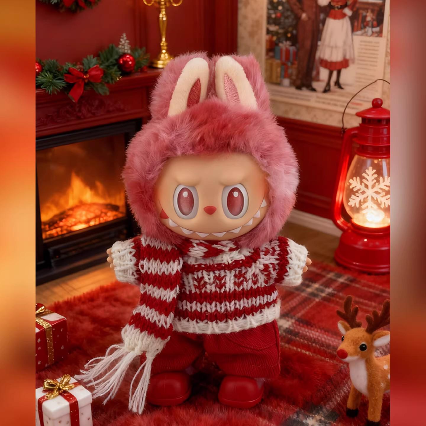 

17cm Labubu Doll New Year Red Formal Dress with Scarf for First, Second, and Third Generation Monchhichi. Clothes Only (Excludes Doll)