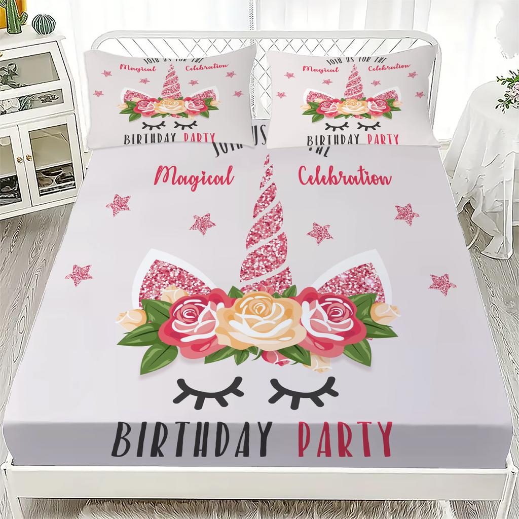 3D Flora Printed Bed Sheet Set Printed Fitted Sheets With 1/2 Pillowcases Custom Suitable for Both Boys and Girls Decor