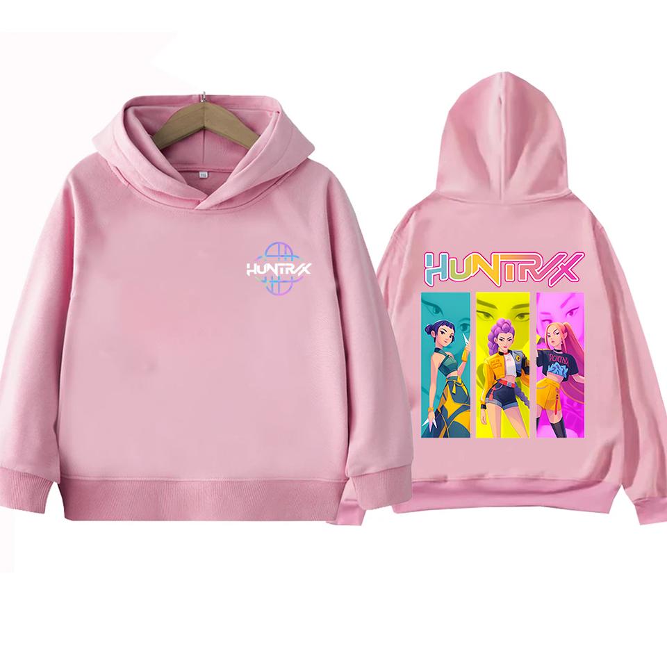 Anime KPop Devil Hunter children's Kawaii cartoon print hooded sweatshirt Hip-hop daily casual streetwear autumn and winter