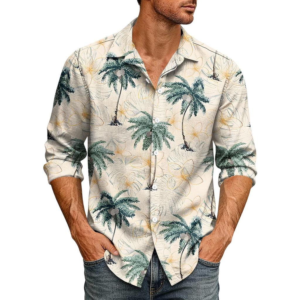 Hawaii Print - Men's Casual Long-Sleeved Shirt