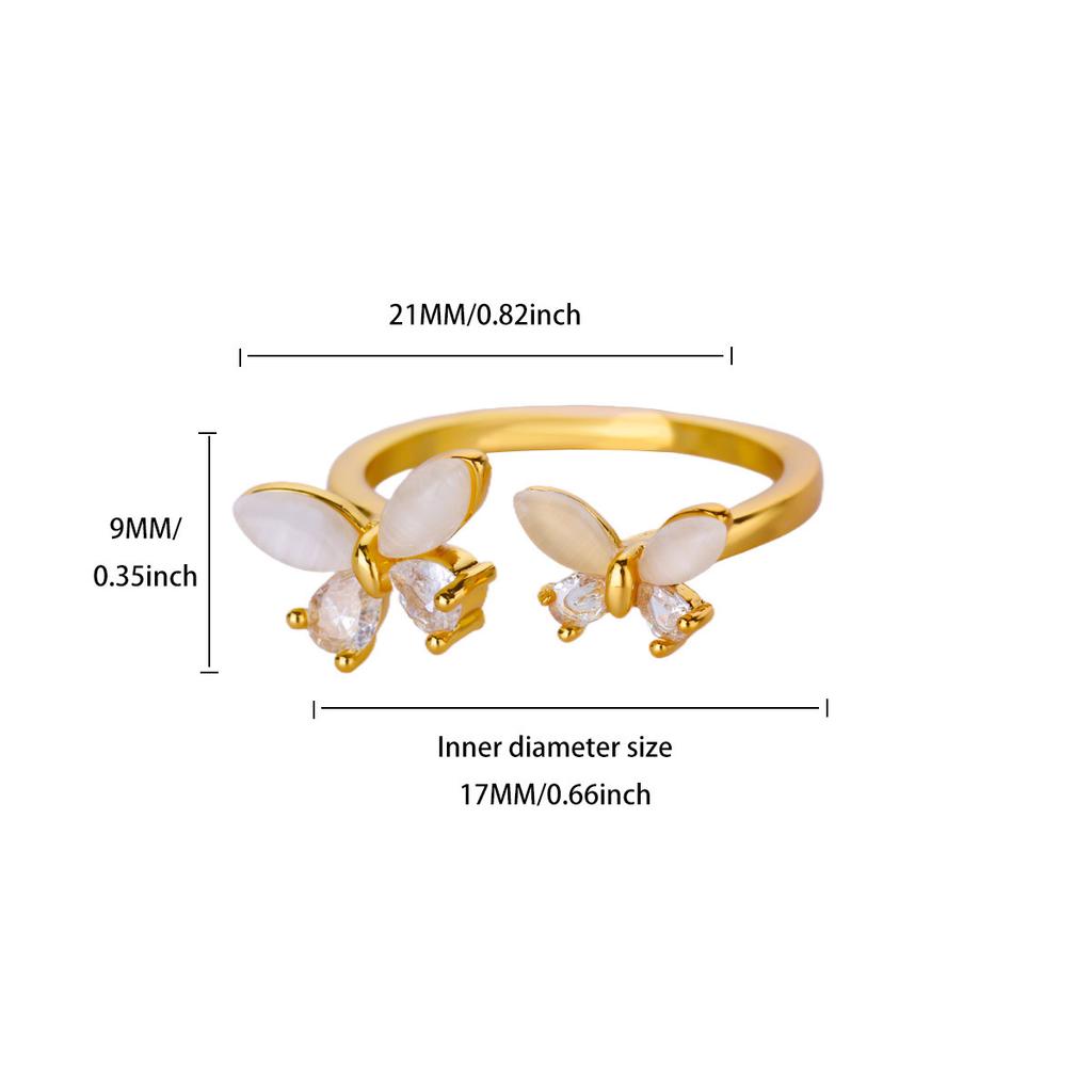 Simple and versatile opal double butterfly zir*****pen ring, new niche high-end index finger ring, exquisite ring.
