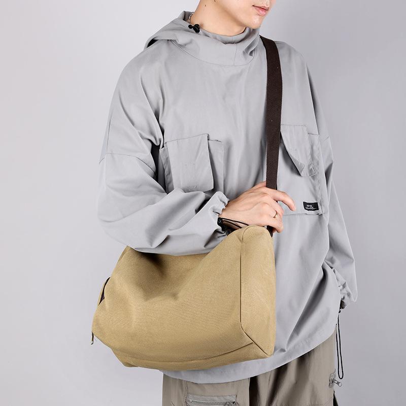 Zipper Canvas Small Barrel Bag Men'S Slant Shoulder Bag For Casual Travel Adjustable Sports Gym Bag Yoga Bag