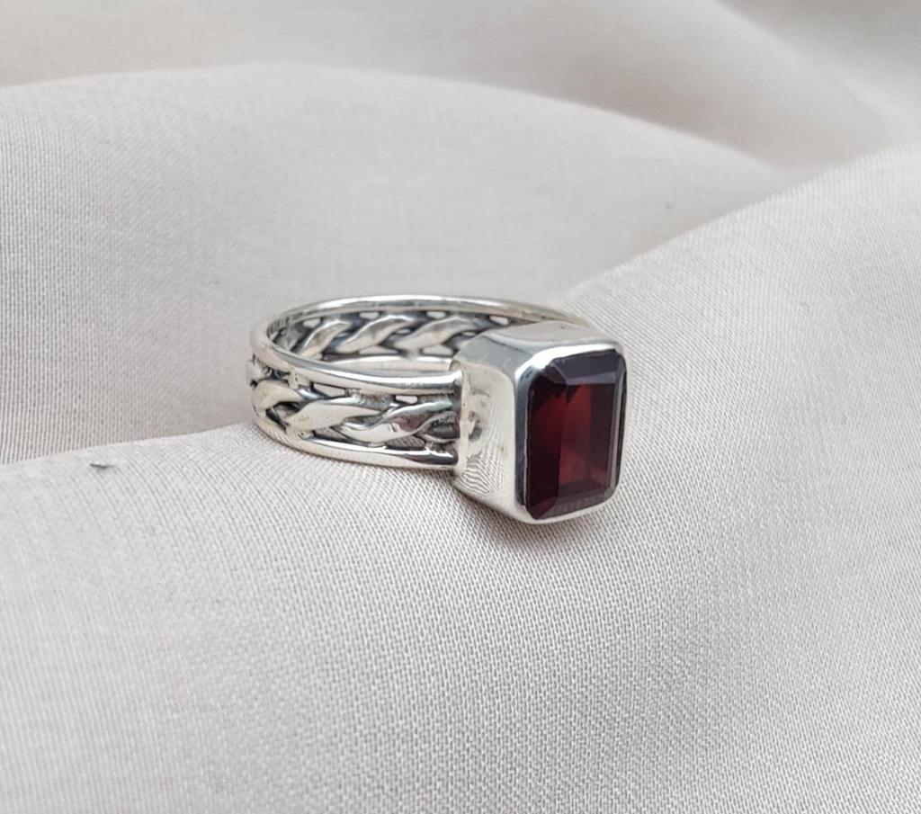 Braided 925 Sterling Silver Garnet Ring: January Birthstone Jewelry