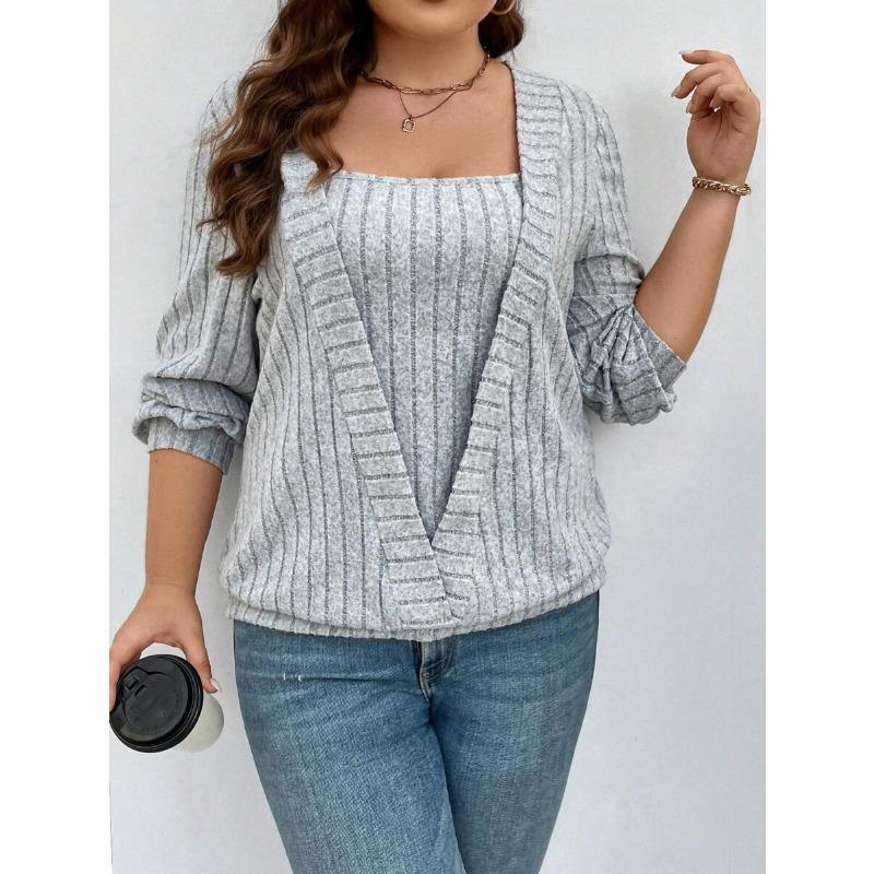 

JKASHDK Женская мода Повседневная весна-осень Однотонные принты Длинные рукава Блузки и рубашки S серый