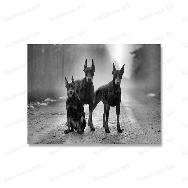 Modern Fashion Doberman Gun Luxury Dog Posters Prints Canvas Painting Nordic Black White Wall Art Pictures for Office Home Decor