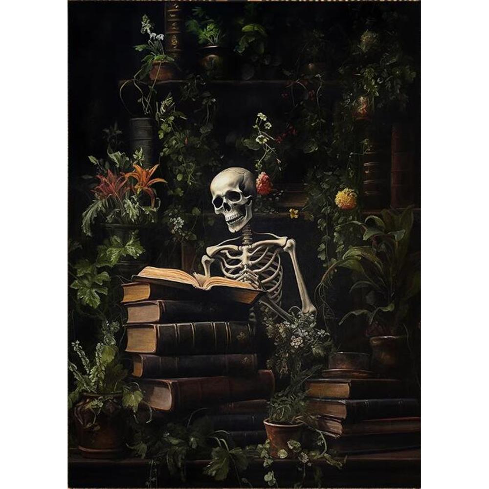 Forest Animals Butterfly Bat Plants Flowers Canvas Wall Art Nature Diamond Painting Decor Vintage Dark Skeleton Pumpkin Halloween