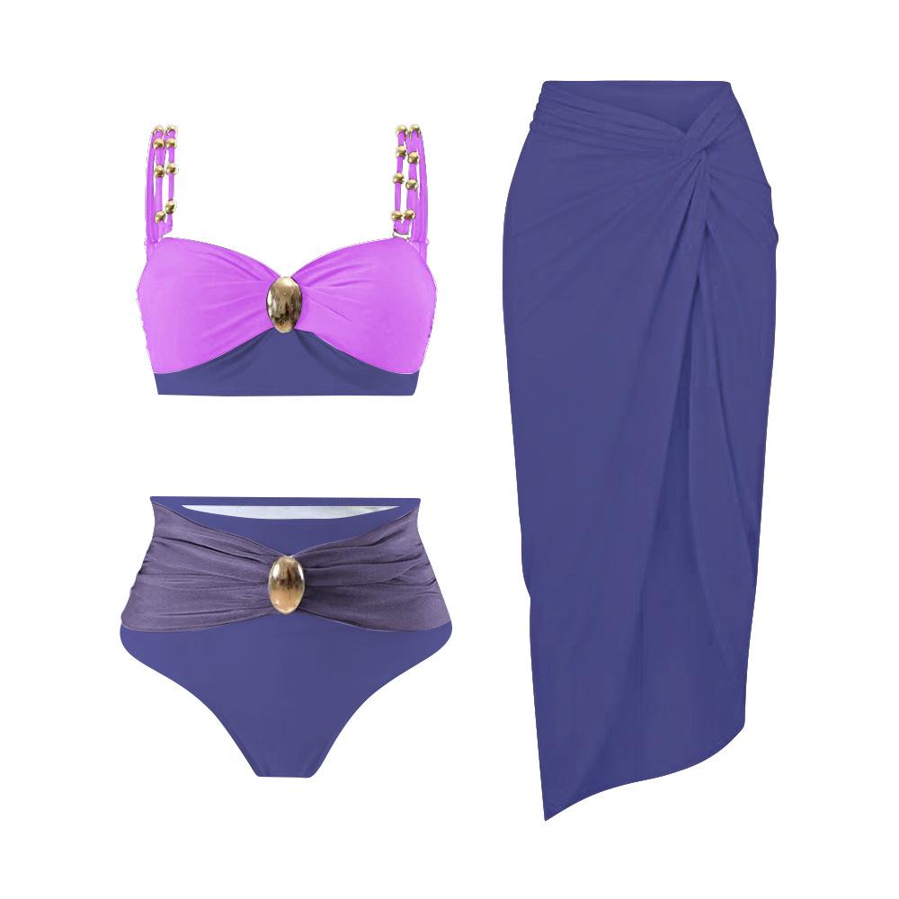 2025 Gold-Plated Color Block High Waist Bikini for Women