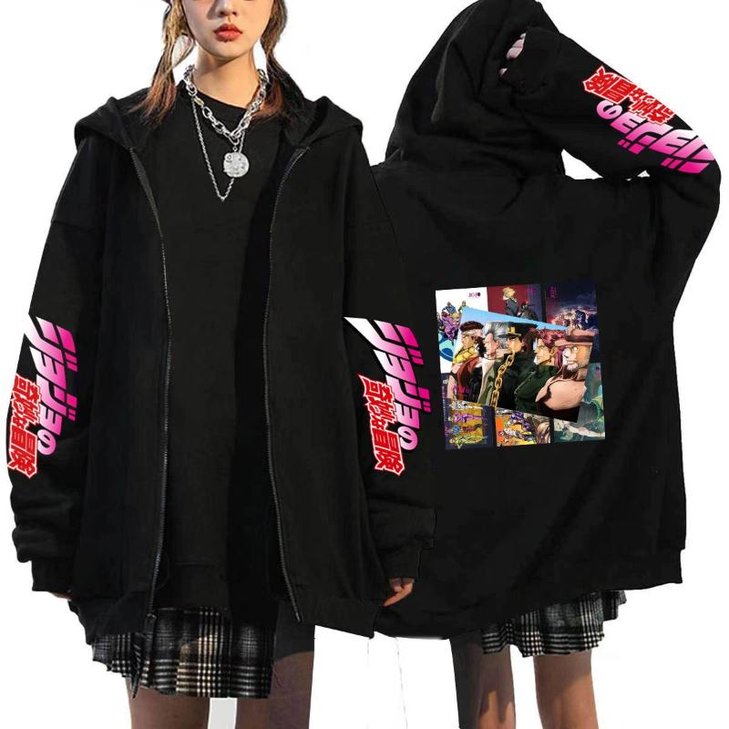 Anime JOJO's Bizarre Adventure Printed Fleece Zipper Hoodie Fall Winter Casual Teen Sports Sweatshirt