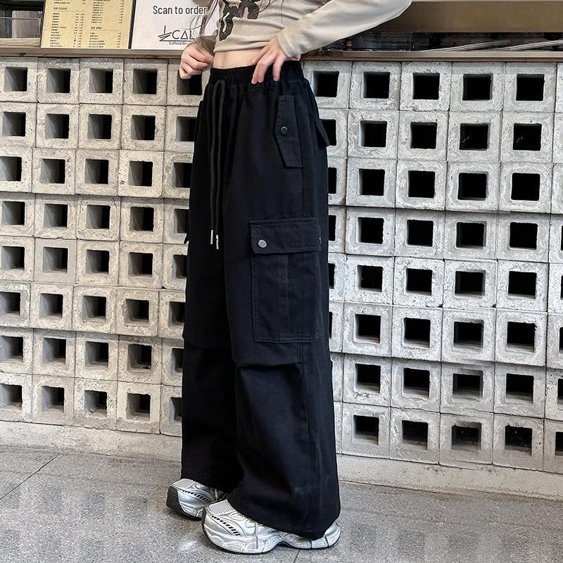 

Trendy Girls Wide Leg Cargo Pants – Spring/Autumn Casual Wear for Junior High School Students 170 cm чёрный