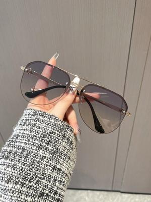 Zonnebril Halve Frame Padde Groot Frame Zonnescherm Gezicht Kleine Mode Dubbele Brug Rijbril voor Mannen Zonnebrillen en Dames Zonnebrillen