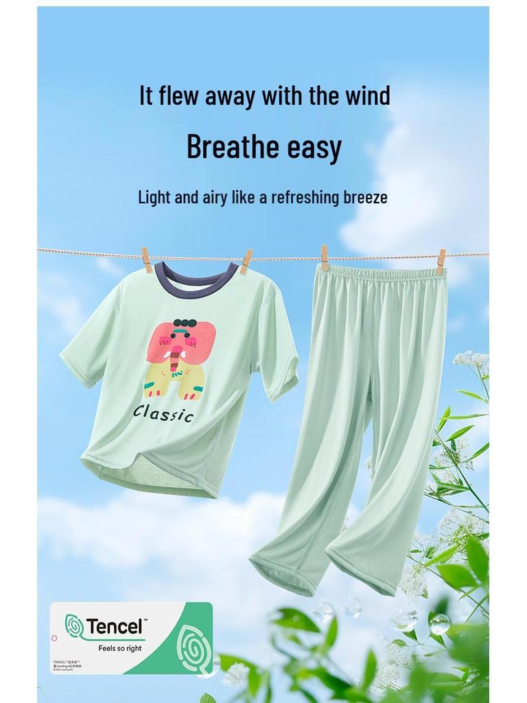 2025 Sommerpysjamas for barn: Kortarmet Langbukse Klimaanleggsett for Gutter og Jenter