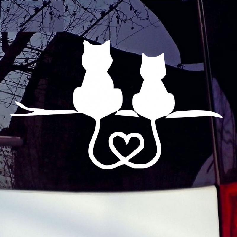 Reflective Cartoon Cat Car Stickers - Two Cute Cats with Hearts Scratch-Decal чёрный