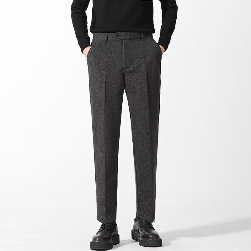 Men’s Casual Woolen Nine-Point Trousers - Autumn Business Loose Fit, Solid Color, Trendy Design.