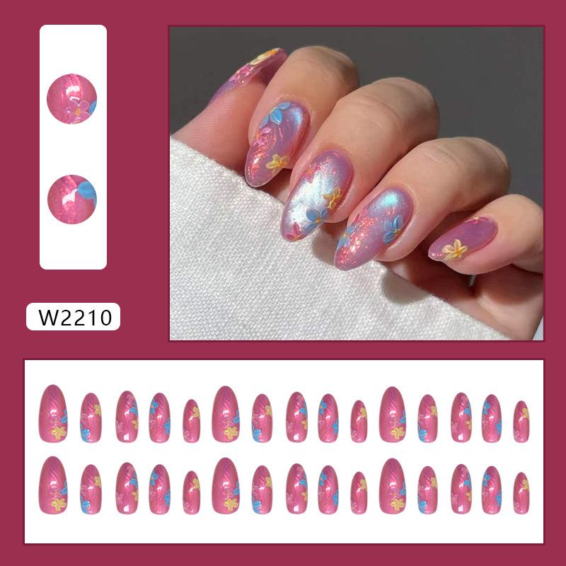 Three-dimensional cat's eye ripples bright colored flowers, wind removable wearable armor 30 pieces press on nails