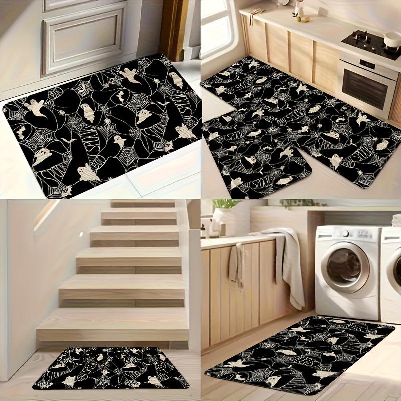 1PC Halloween Skull Crow Kitchen Rug Non-Slip Door Mat Pop Design Bathroom Rug Bath Mat Carpet for Home Sink Laundry Decor