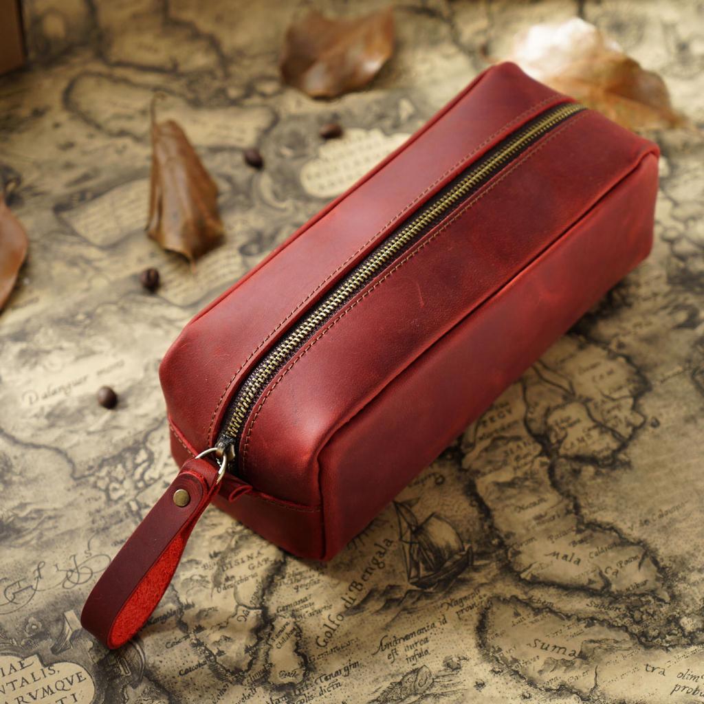 Retro Crazy Horse Leather Large Capacity Pencil Case