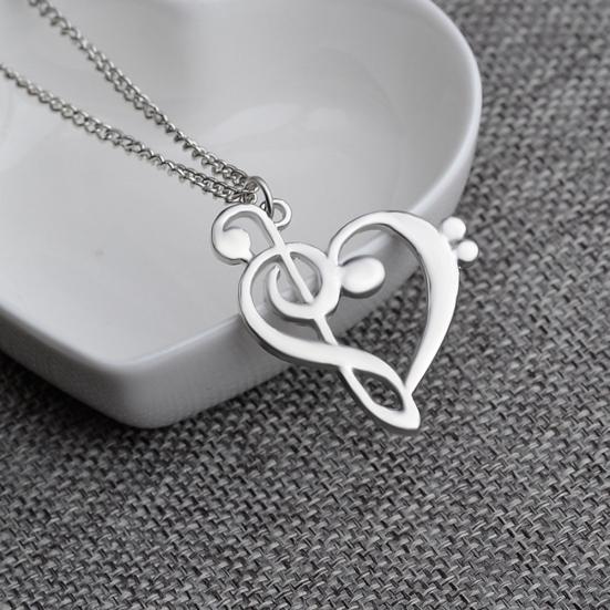 Women's Stylish Simple Hollow Musical Note Heart Pendant Chain Necklace Gift