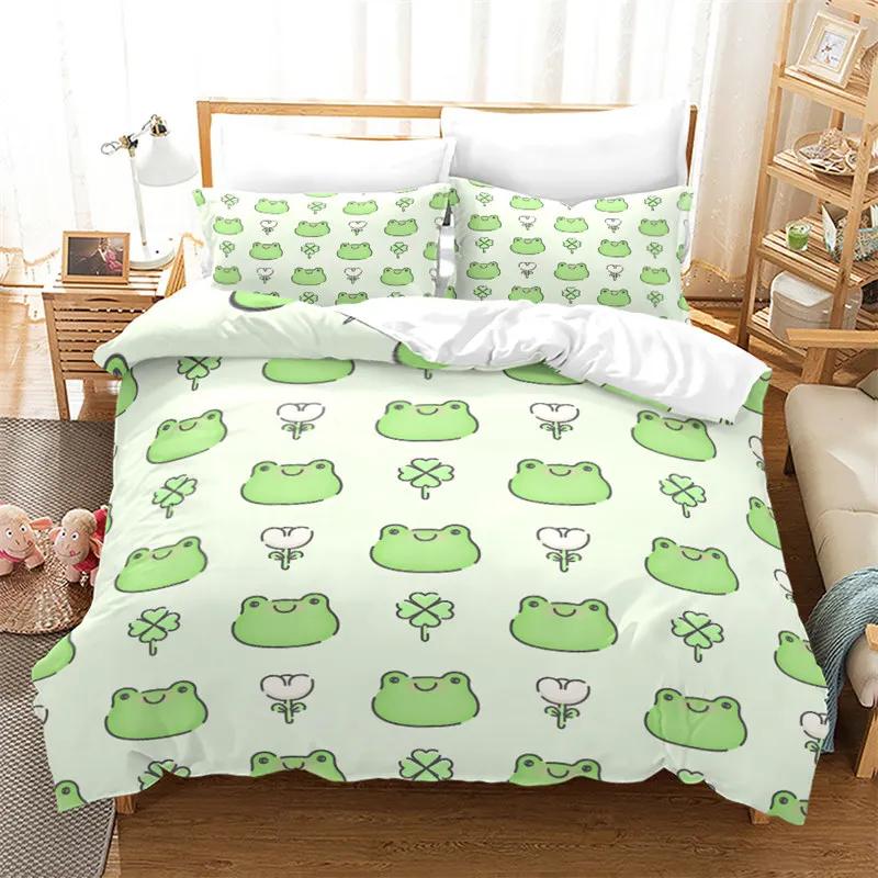 

Carton Frog Soft Duvet Cover Reptile Animal Theme Beding Set Microfiber Comfortable Quilt Cover Twin Quen For Young Boys Girl Ten Rom Dorm Decor 135*200cm Eu-Single