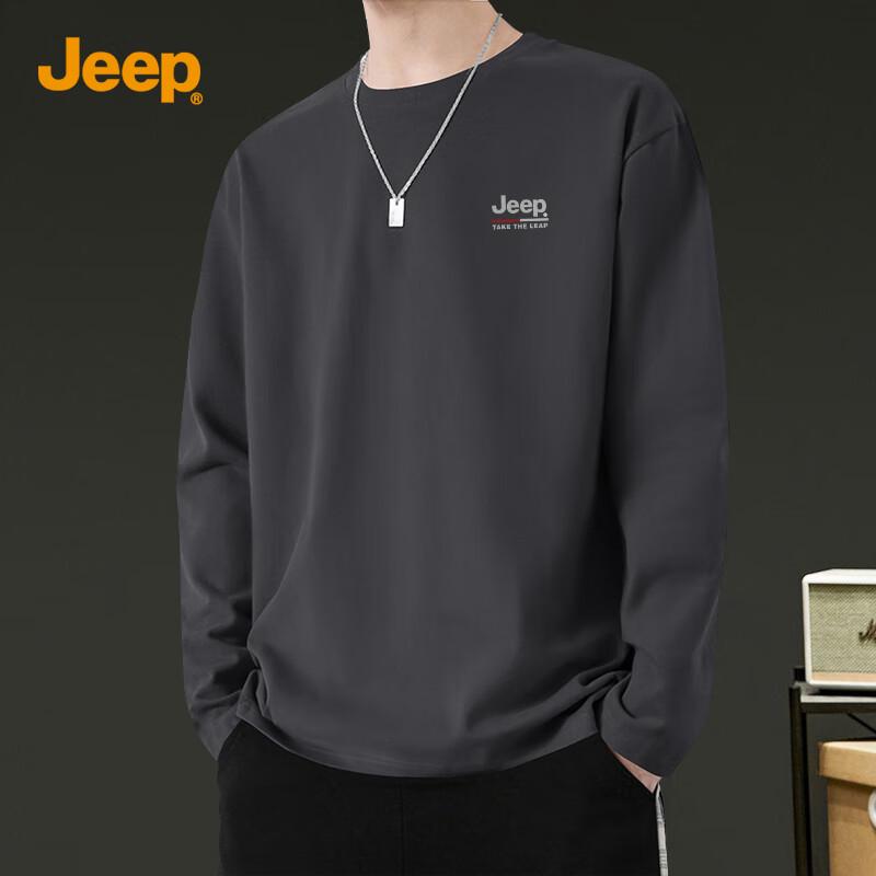 JEEP Men's Pure Cotton Long Sleeve Round Neck T-Shirt