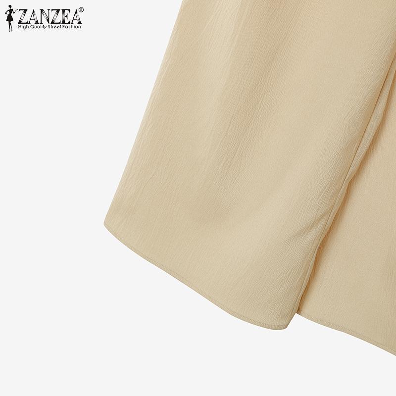 ZANZEA Damen Langarm Schnürbluse und Hose Lässige zweiteilige Anzugsets