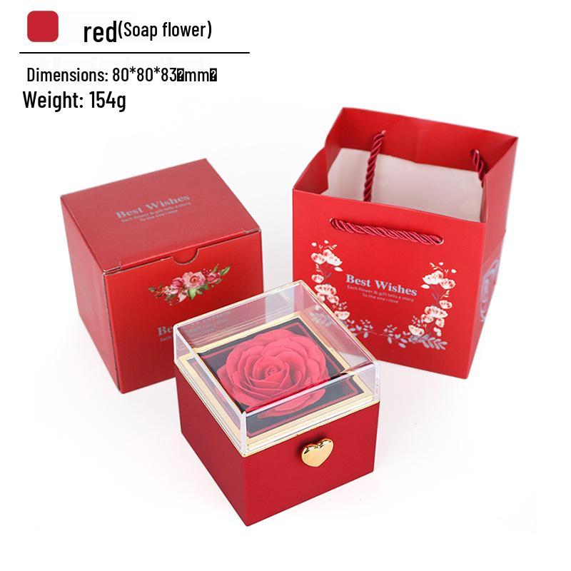 Automatic Rotating Acrylic Jewelry Box with Preserved Rose and Necklace - Valentine's Day Gift