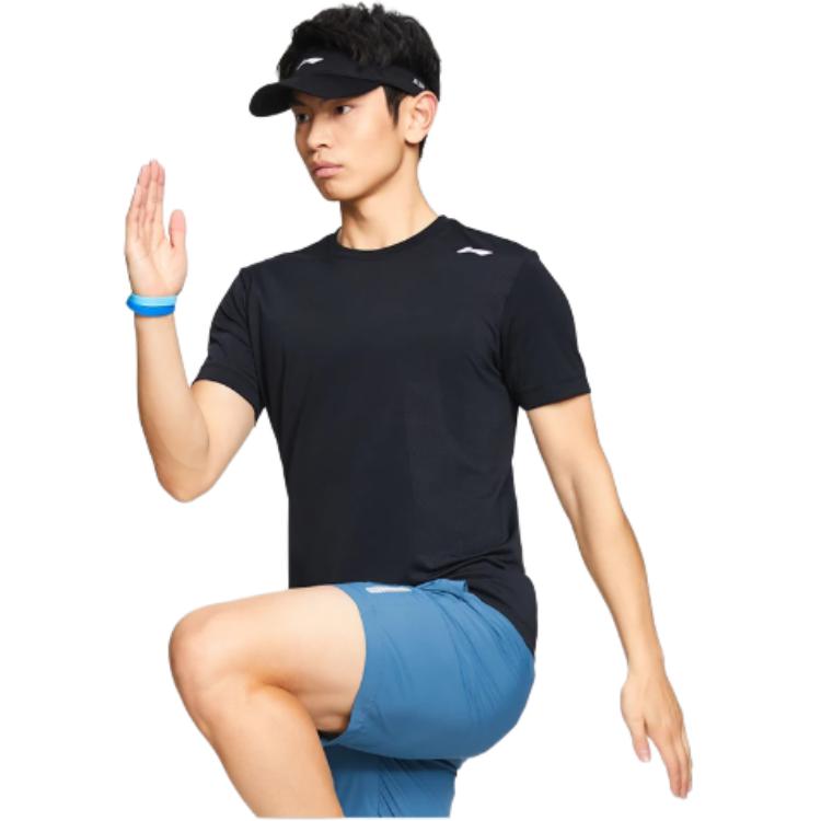 Li Ning Fitness Series Solid Color Logo Round Neck Short Sleeve T-Shirt Men Tops Black ATSS071-1