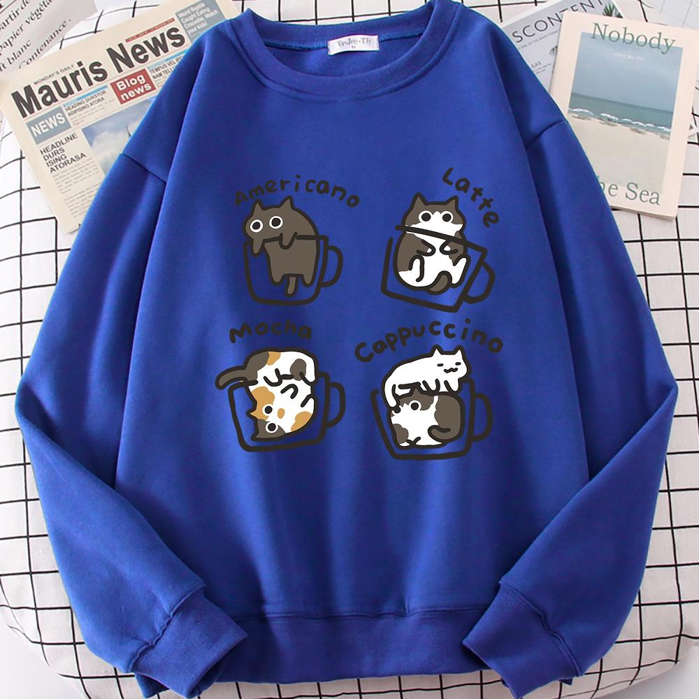 American Style Coffee Cat Cute Print Hoody Men Cartoon Street Clothing Prints Hoodies Japan Harajuku Sweatshirt Hoodie