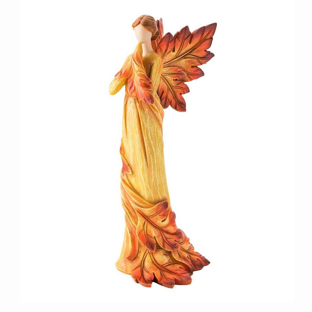 Autumn Angel Resin Figurine Standing Decorative Sculpture with Leaf Wings and Flowing Dress for Home Office Display and Seasonal Decoration
