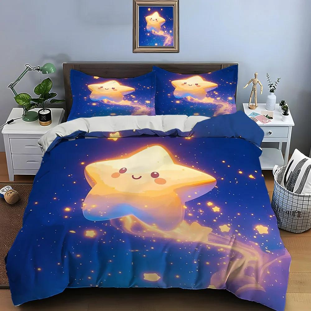 Cute Cartoon Stars Print Bedding Set Duvet Cover 1 Duvet Cover 2 Pillowcases Adult And Kids Bedding Set Luxury Boys Gifts