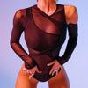 High Street Sexy Transparent Slim Bodysuits Women Skinny Fashion Patchwork Basic One Piece Elegant Bodysuits Solid Party Clothes