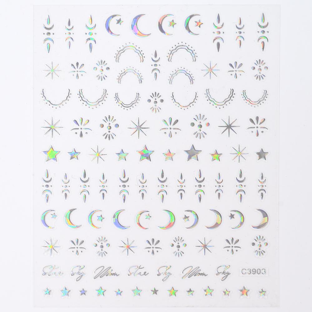 Black White Star 3D Nail Art Sticker Y2K Pentagram Self-Adhesive Decals Laser Shiny Glitters Starlight Manicure Ornaments Slider