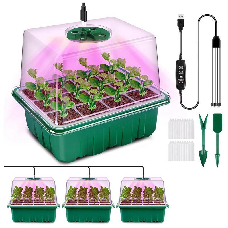 Seed Starting Trays With Grow Light, 4 Pack - Includes Timing Controller And Adjustable Brightness