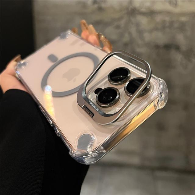Für iPhone 16 Pro Max Luxus Objektivhalter Ständer Magsafe Magnetisch Transparent Handyhülle Für iPhone 13 14 15 Plus Schutzhülle